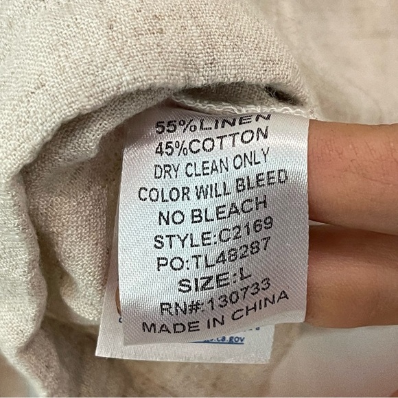 Umgee Linen Cotton blend Jacket Draw string hem. Button up light weight Size L - Picture 7 of 7
